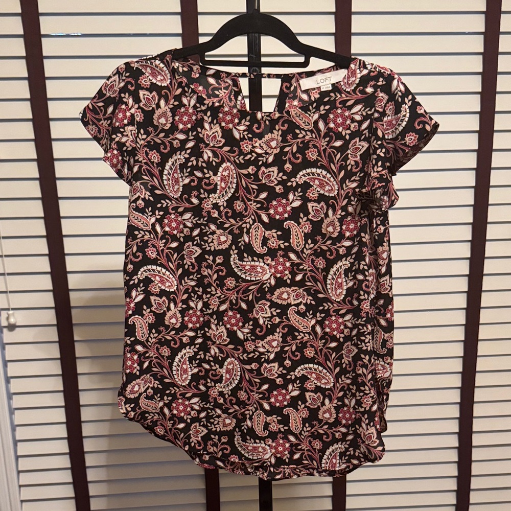 LOFT Black and Pink Paisley Blouse